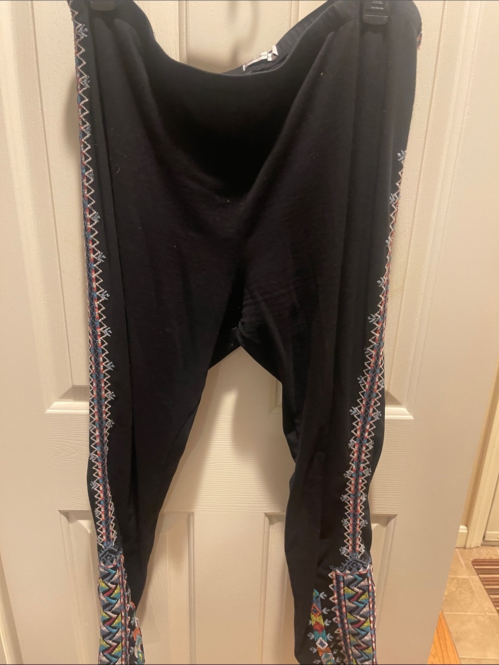 Johnny Was Black Leggings with Multicolor Embroidered Side Trim